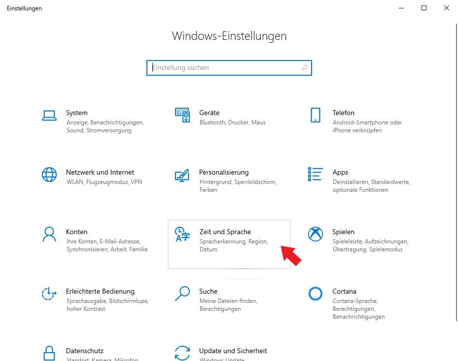 Windows 10: Klickt nun auf Zeit und Sprache