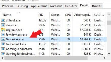 GameBar.exe in der Taskleiste