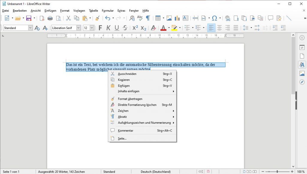 LibreOffice OpenOffice Rechtsklick auf euren Absatz im Text