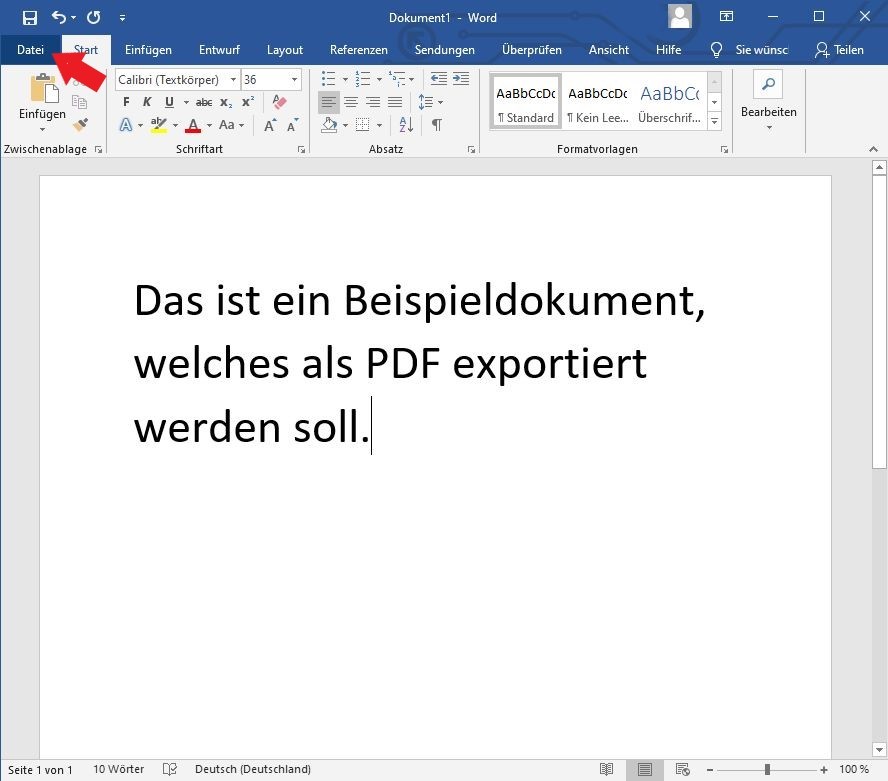 Klickt oben links in Microsoft Word auf die Schaltfläche Datei