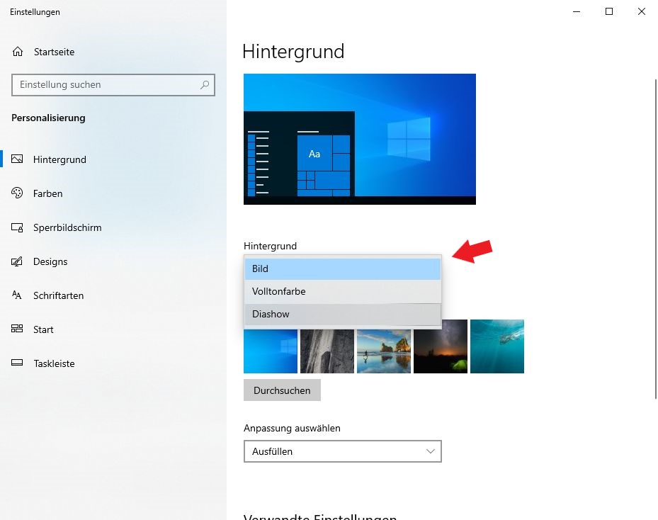 Windows 10 Hintergrund Wallpaper ändern und anpassen