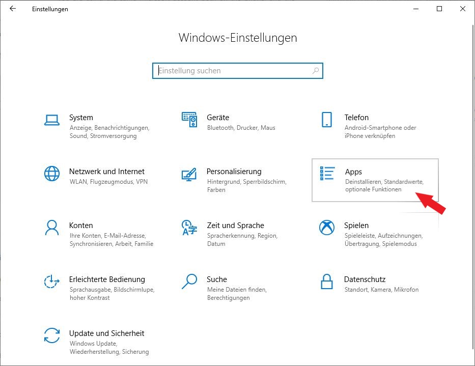 Windows 10: Die Einstellungen mit dem Punkt "Apps"