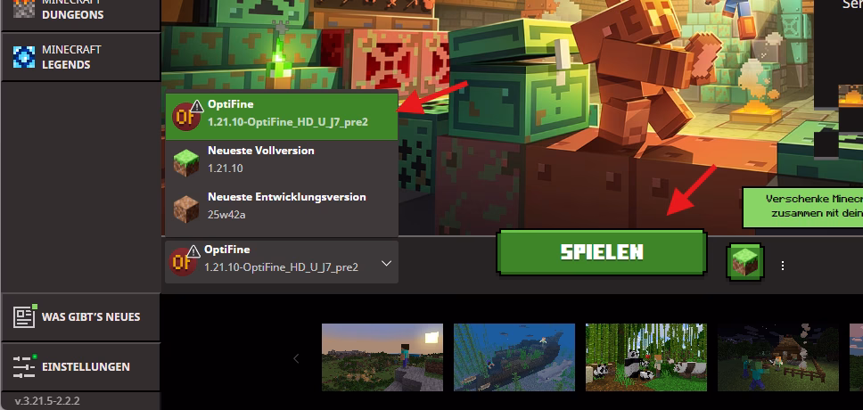 Minecraft mit Optifine starten