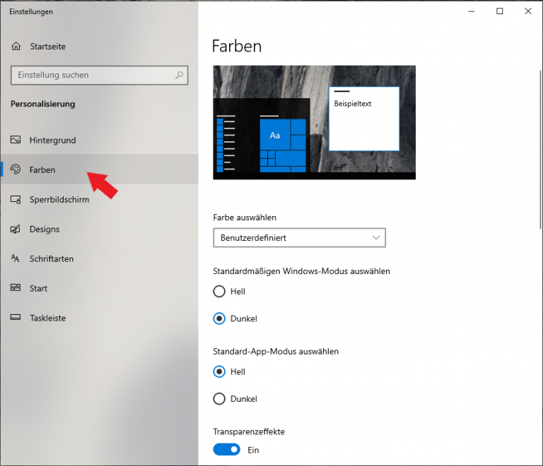 Windows 10 Farbe ändern (Startmenü)