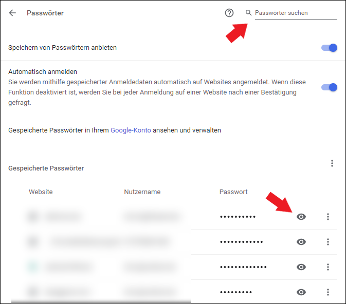 Google Chrome Passwörter suchen, gespeicherte Passwörter anzeigen