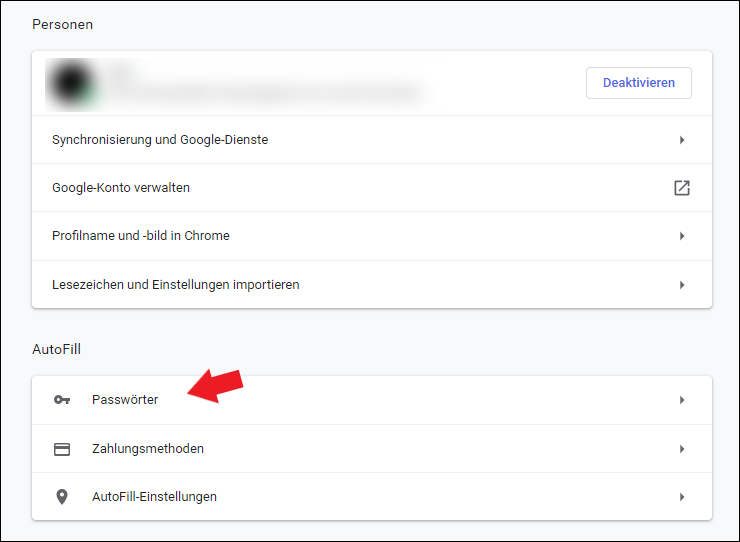 Google Chrome Einstellungen Passwörter