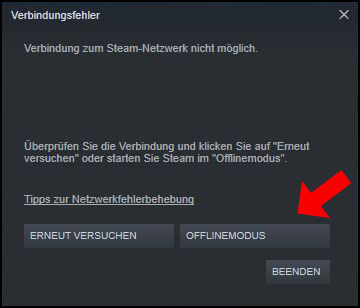 Valve Steam Offlinemodus starten kein Internet Verbindung