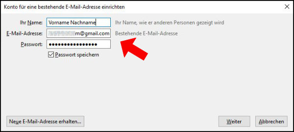 Mozilla Thunderbird Informationen E-Mail-Adresse Passwort Name eingeben - Konto hinzufügen