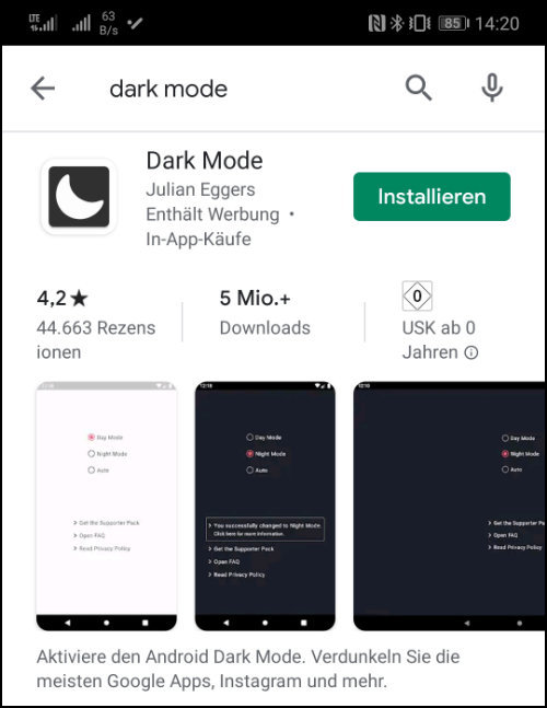 Night Mode App Play Store Google Android 8 Android 9 Android 7 Android 6 Oreo Pie Nougat 