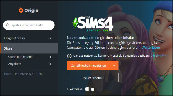 EA Origin Sims 4 Legacy Edition Store