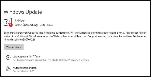 Windows 10 Update Fehler 0x80070422