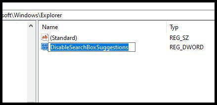 Windows 10 SearchBox suggestions regedit