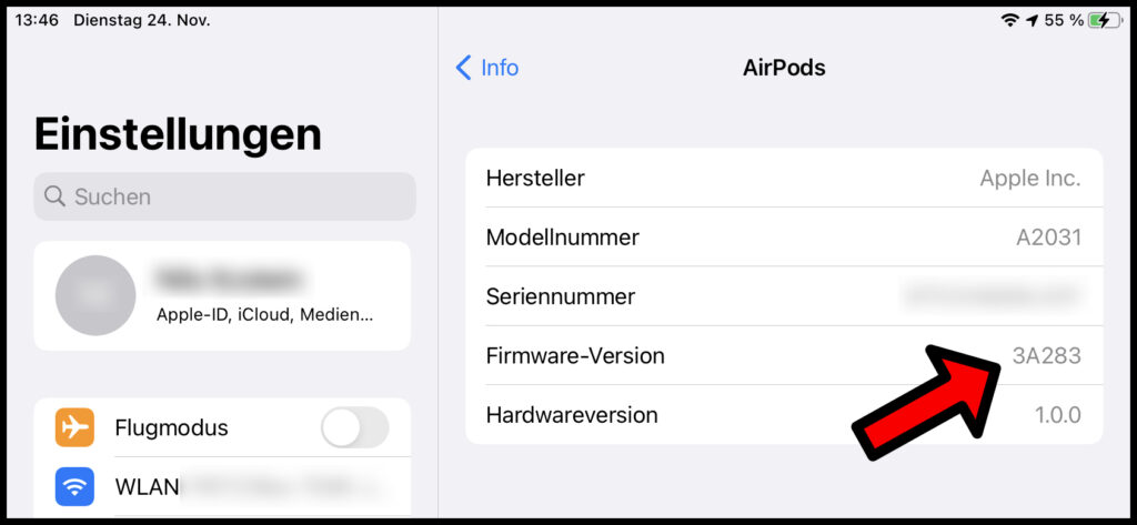 Apple AirPods Firmware Version anzeigen updaten neue Firmware