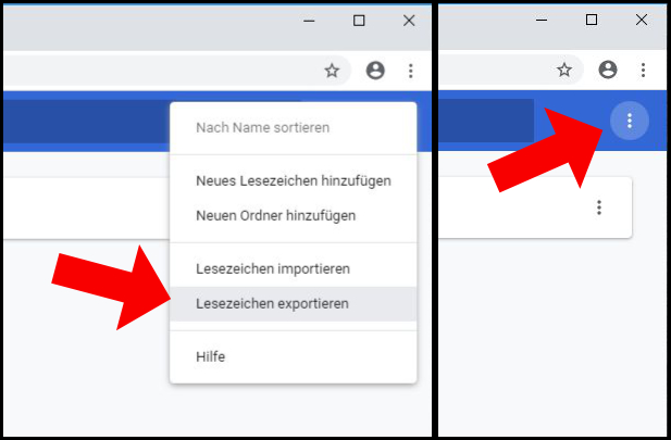 Google Chrome Lesezeichen exportieren Menü