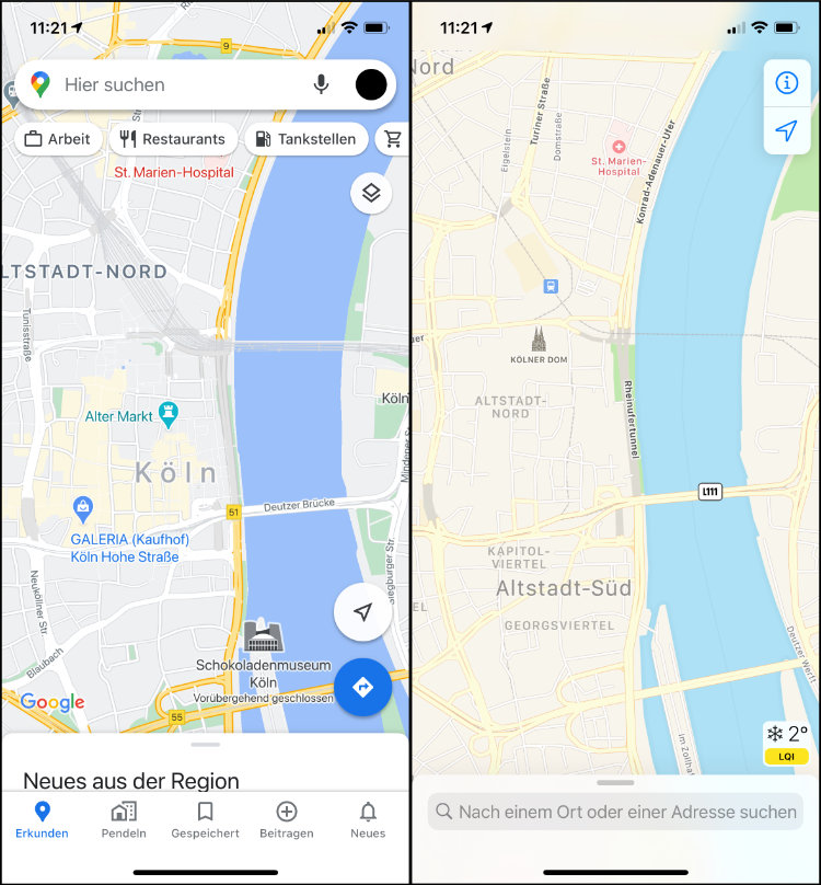 Google Maps Apple Maps Karte Vergleich