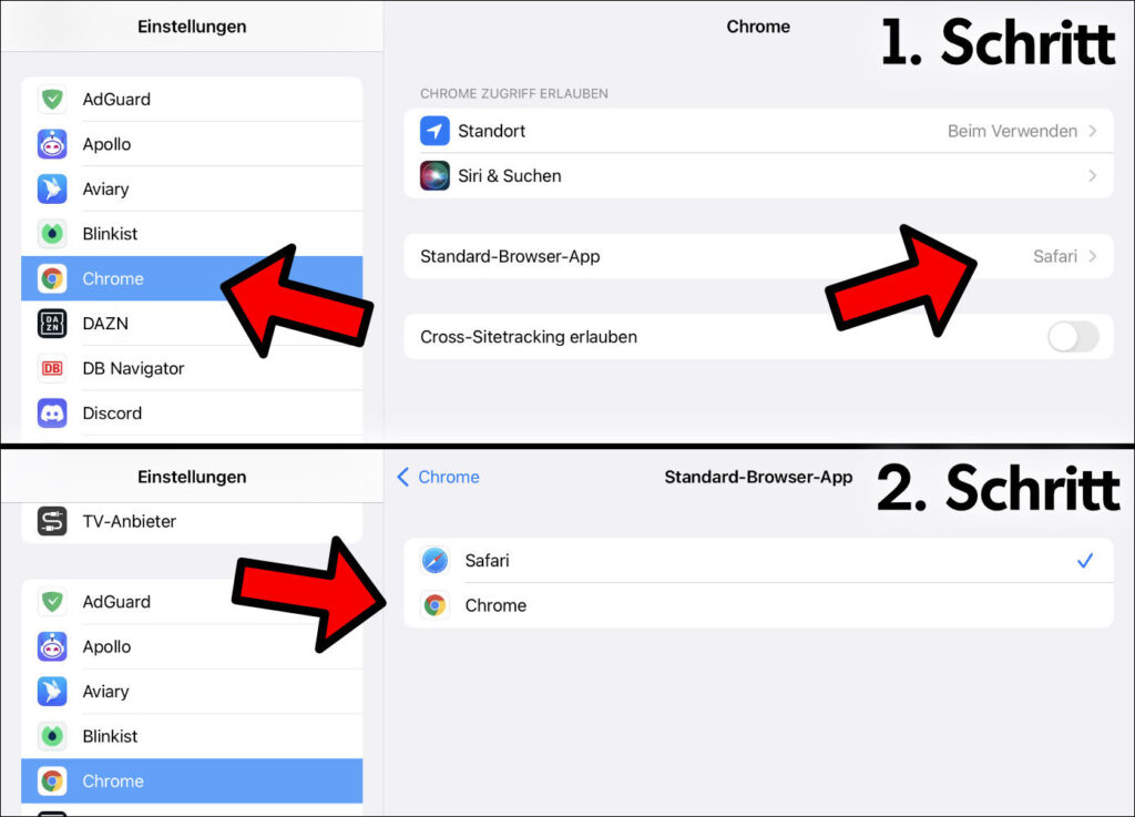 iPad Standard Browser ändern Chrome