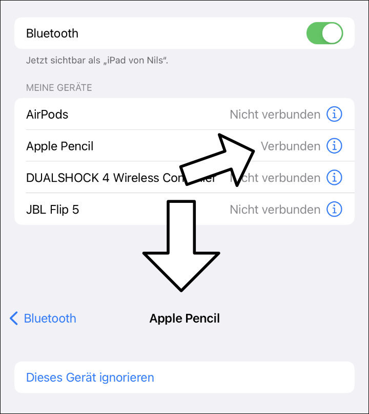 Apple Pencil funktioniert nicht neu verbinden Bluetooth