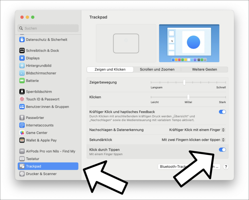 MacBook Touchpad Klick ausschalten