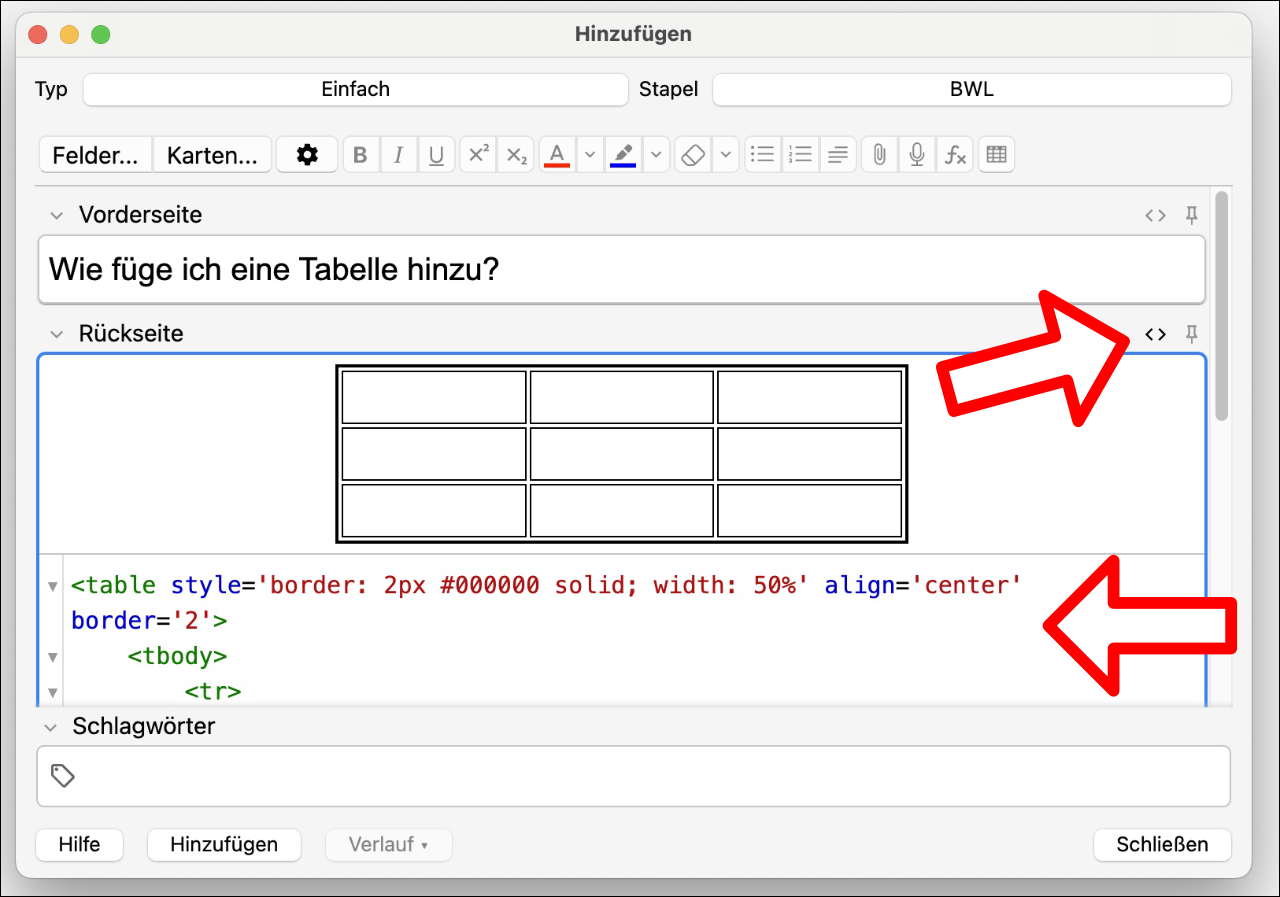 Anki Tabelle einfügen so geht's!
