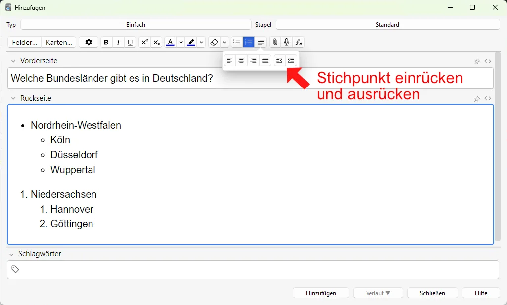 Anki Unterpunkte erstellen 1.1